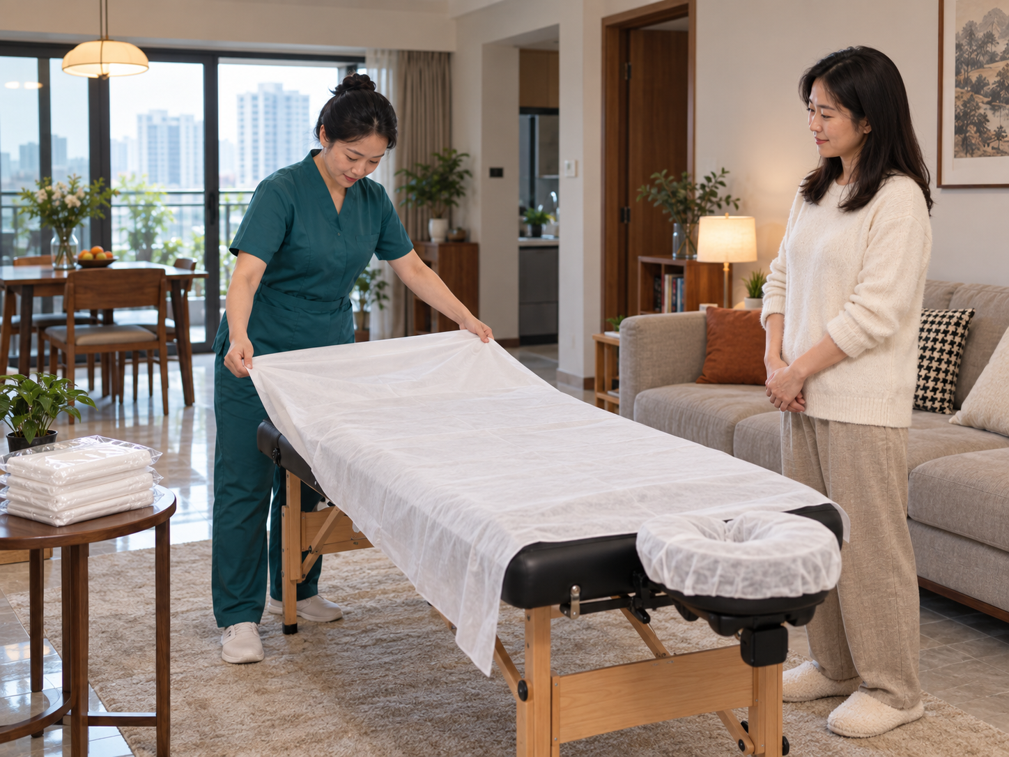 AI生成的上门服务用品交接场景示意